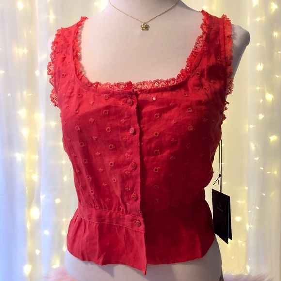 🔥 REFORMATION Luisa Eyelet Linen Top NWT - Picture 6 of 8